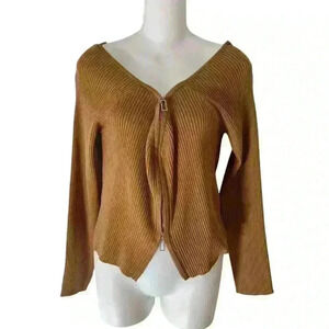 Talent Ribbed Knit Zip Cropped Top Sweater Tan Size 3XL NWOT